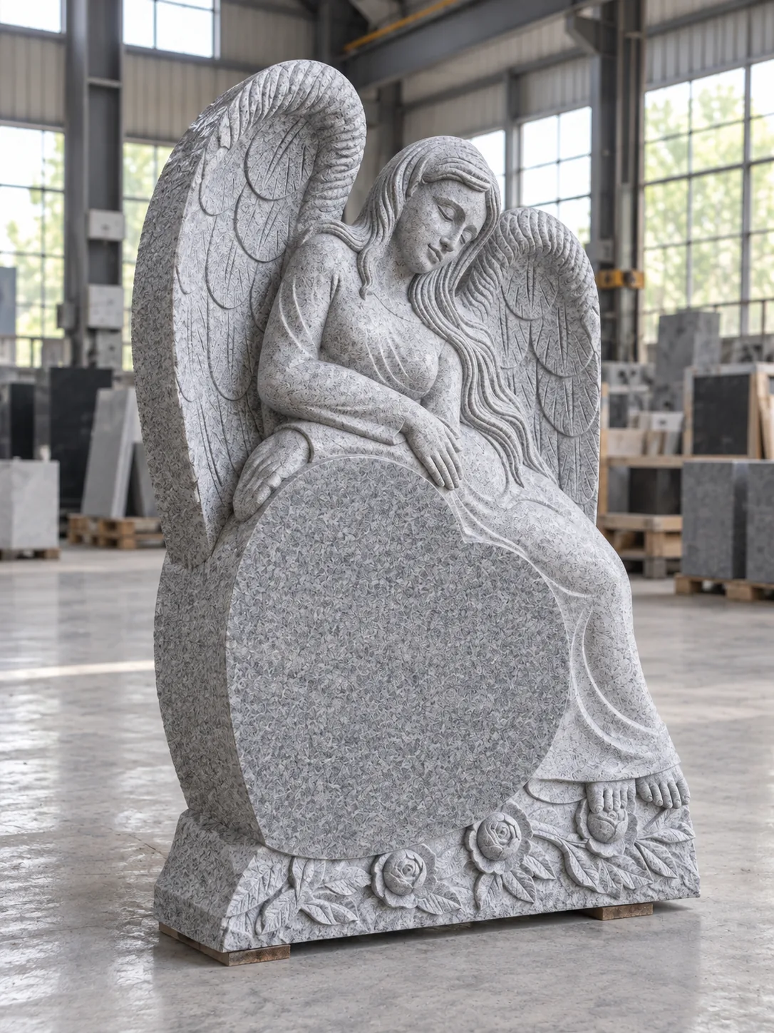 Grey Granite Angel Headstone for Cemetery Memorial Applications thumbnail 2