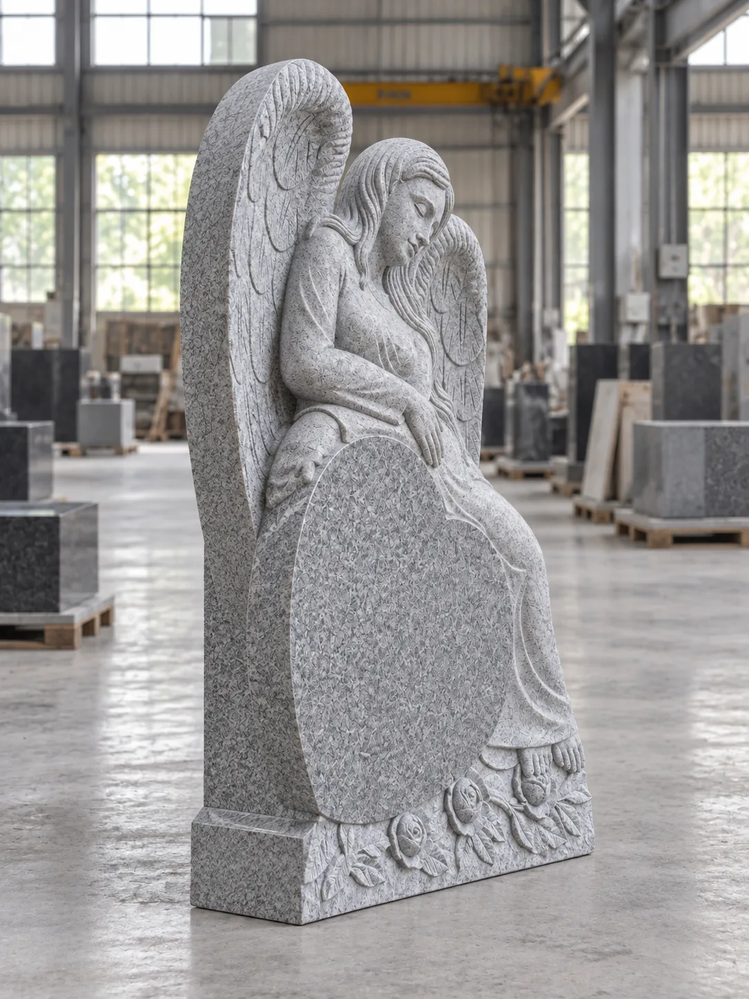 Grey Granite Angel Headstone for Cemetery Memorial Applications thumbnail 4