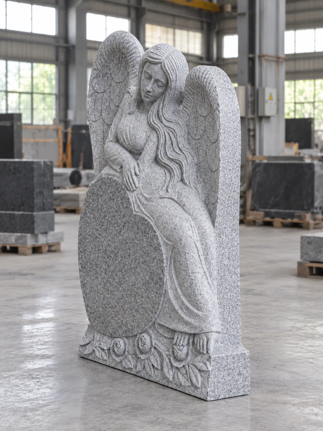 Grey Granite Angel Headstone for Cemetery Memorial Applications thumbnail 5