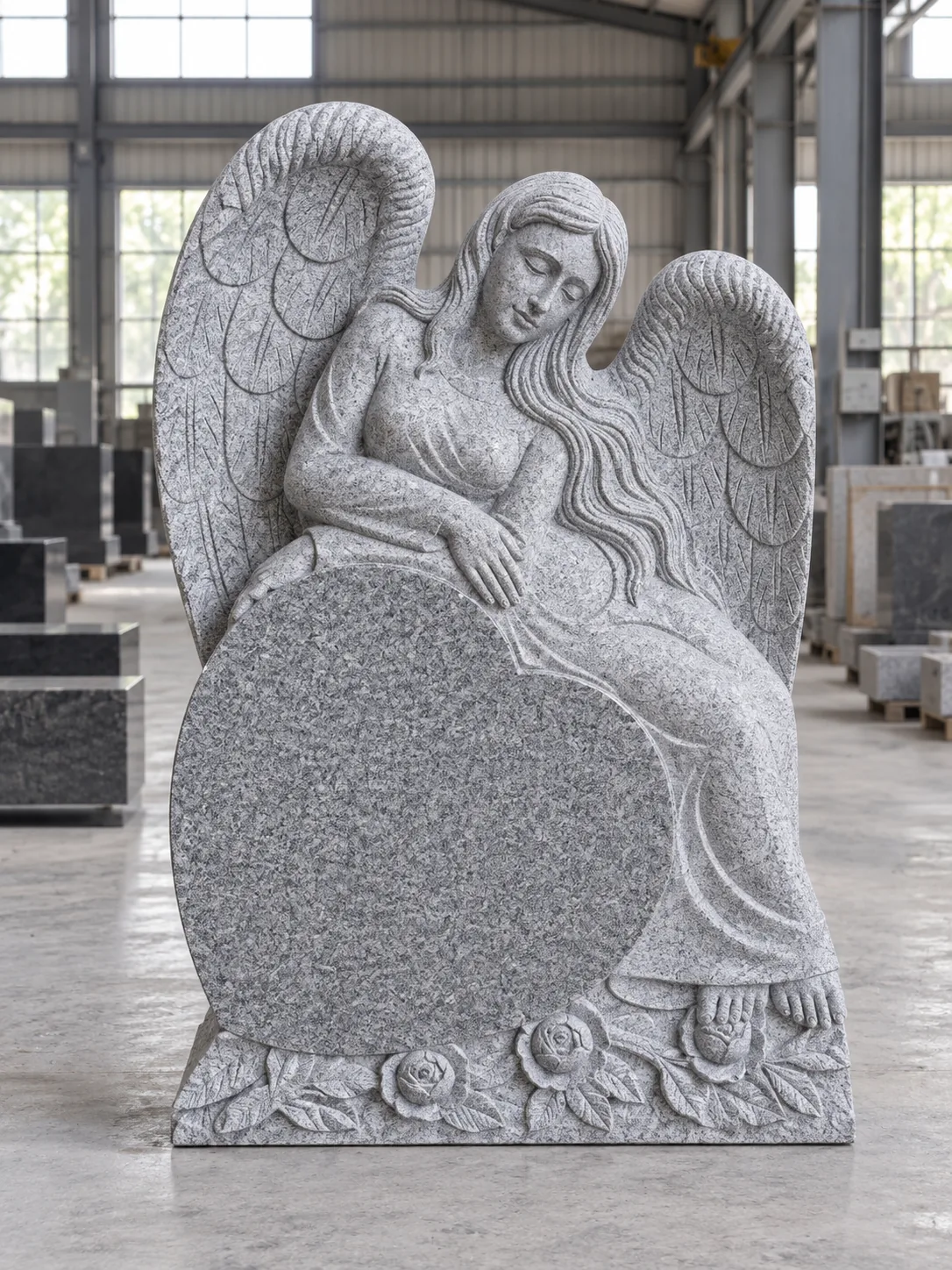 Grey Granite Angel Headstone for Cemetery Memorial Applications thumbnail 1