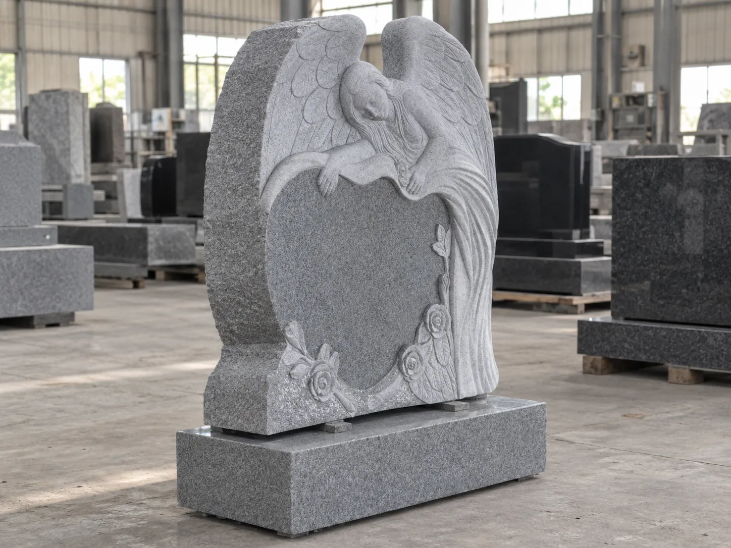 Grey Imperial Grey Granite Angel Sculpture Headstone for Cemetery Memorial Application thumbnail 3