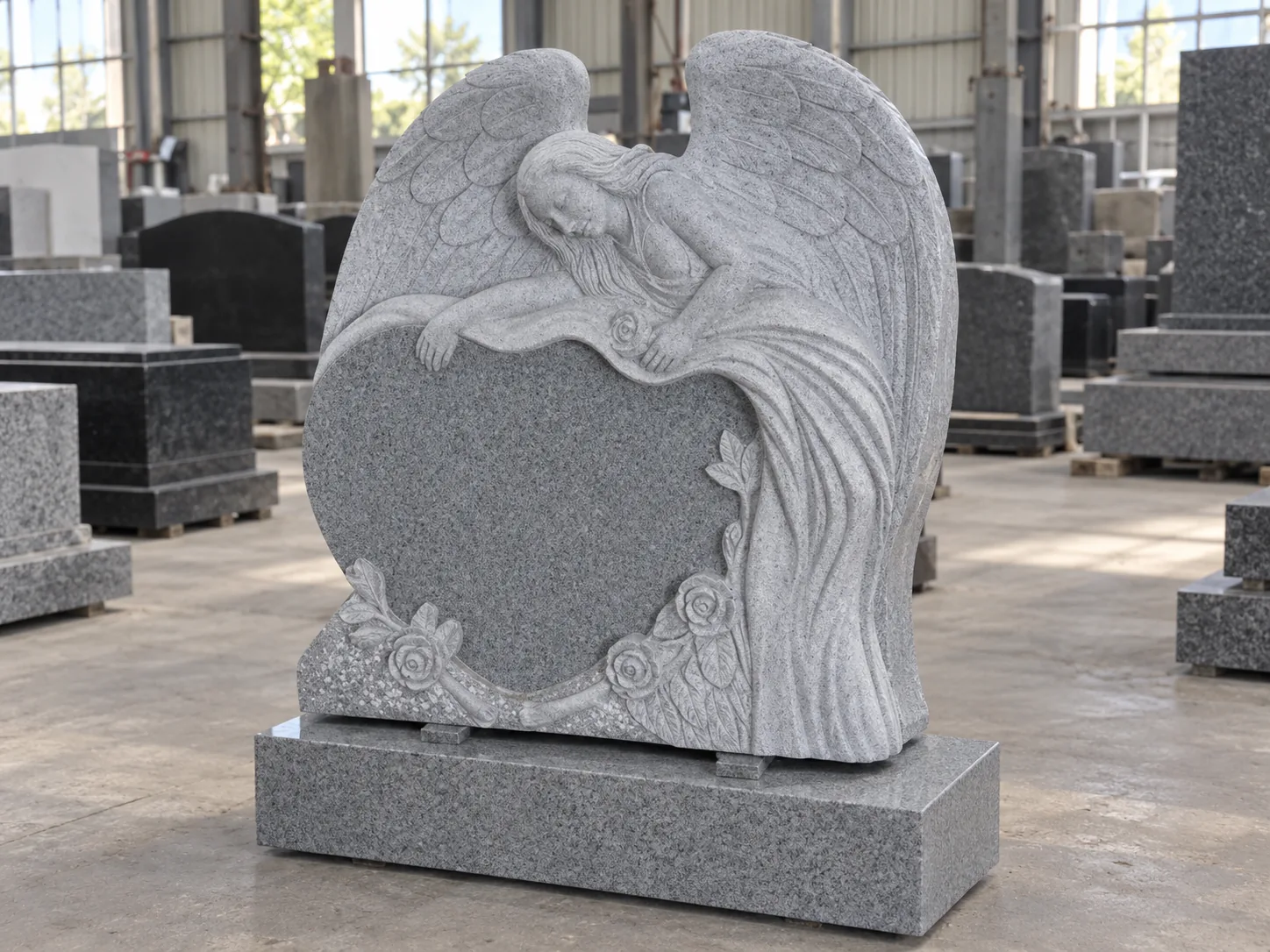 Grey Imperial Grey Granite Angel Sculpture Headstone for Cemetery Memorial Application thumbnail 5