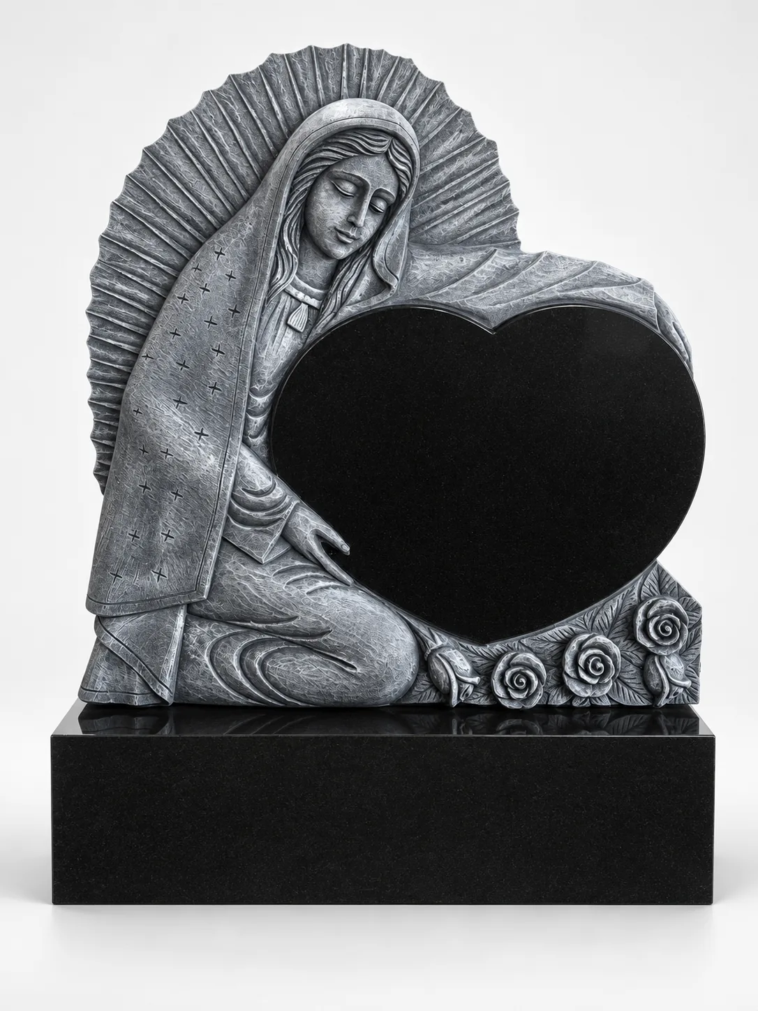 Jet Black Granite Angel Headstone For Cemetery Application