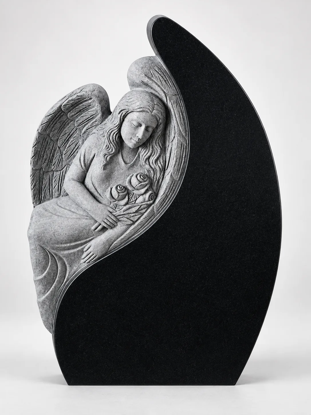 Shanxi Black Granite Angel Headstone Customized Memorial Monument for Cemetery Application